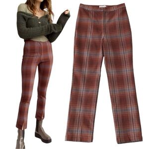 Urban Outfitters Tessa rust orange and blue plaid notched cropped skinny pant